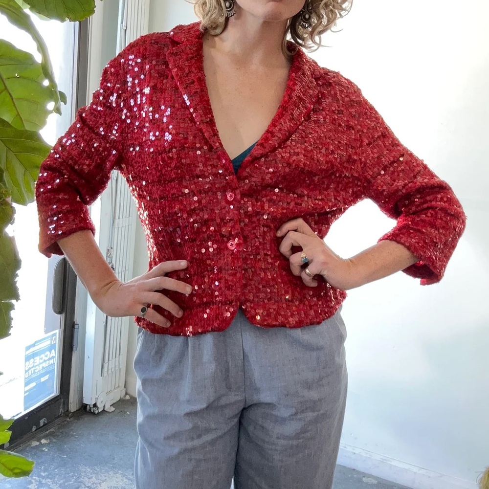 Lisli Red Sequin Cropped Blazer